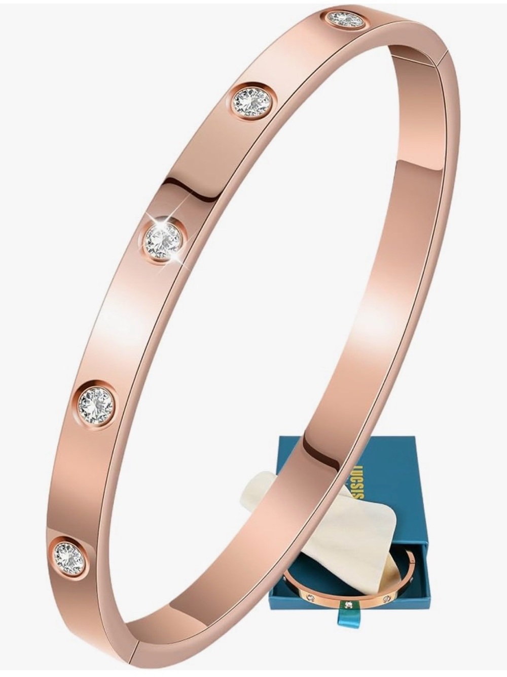 Rose Gold Crystal Accent Bangle Bracelet - Women Jewelry